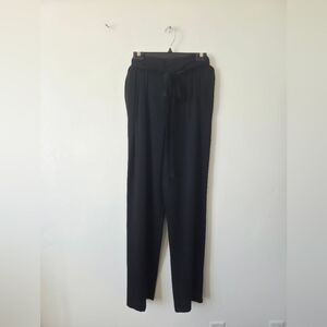 Ildi Marshall Wool Dress Pants Women Black High Waist Tie Retro Office Career M